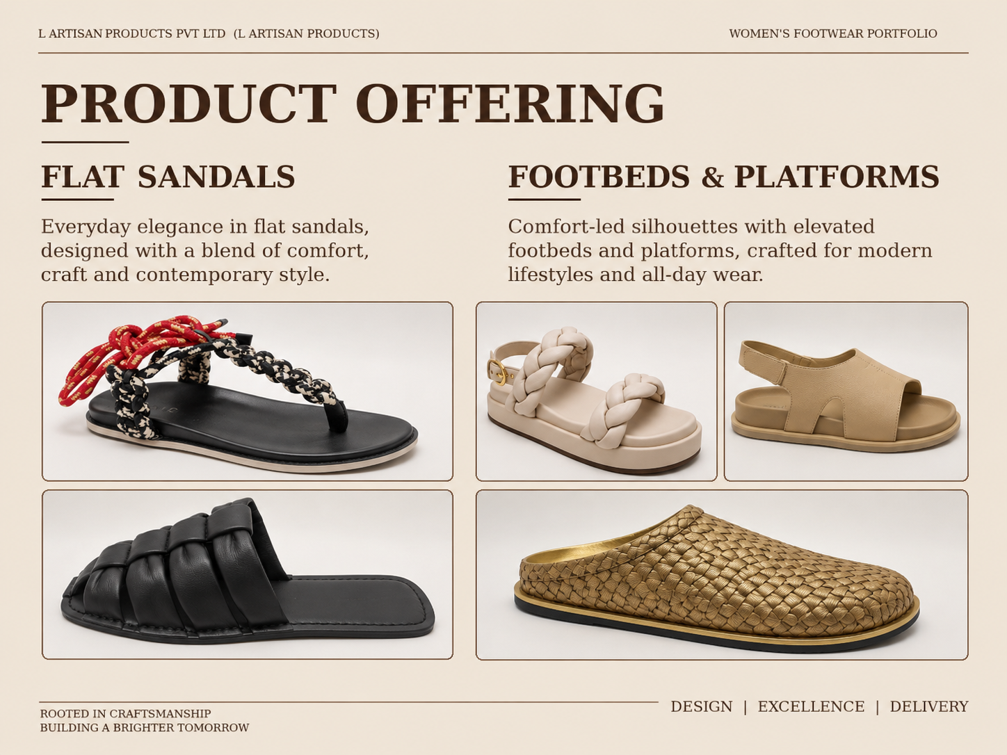 L Artisan flat sandals and platform footwear portfolio